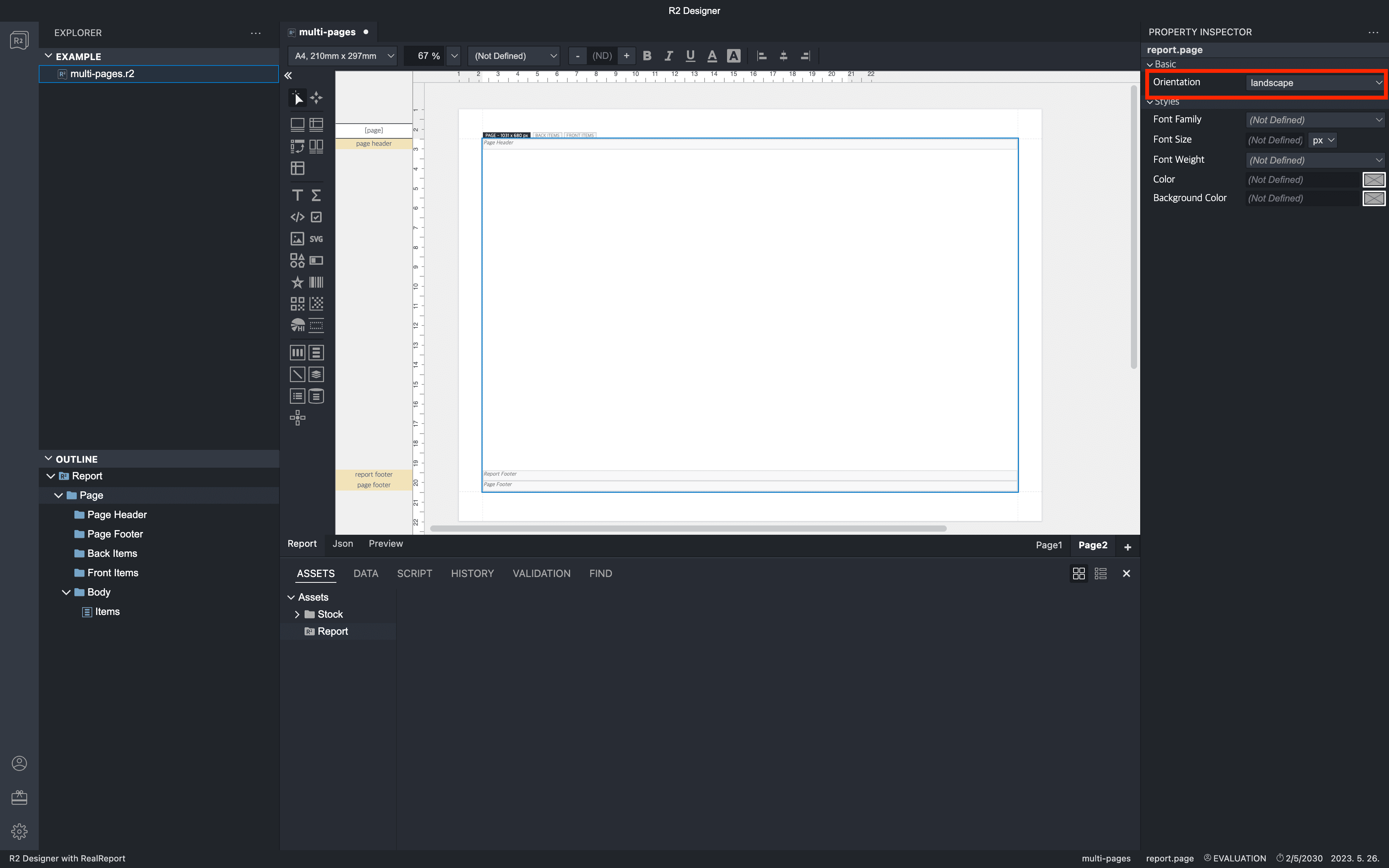page orientation